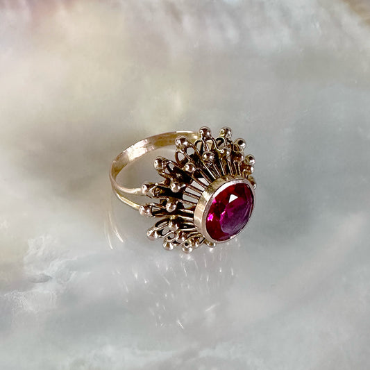 Vintage 14 karaat gouden ring met robijn - maat 16,25 | 51