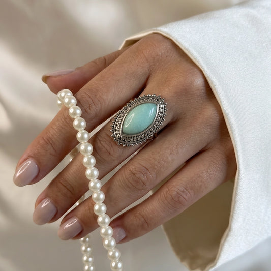 Zilveren ring met groen turquoise Chrysopraas steen – maat 17 | 53