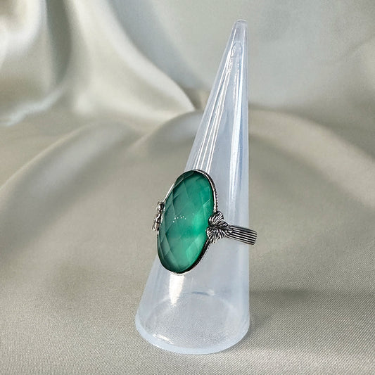 Vintage 925 zilveren ring met groen agaat – maat 17,5 | 55