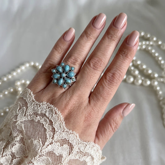 Vintage 925 zilveren bloem ring met native turquoise – maat 18 | 57