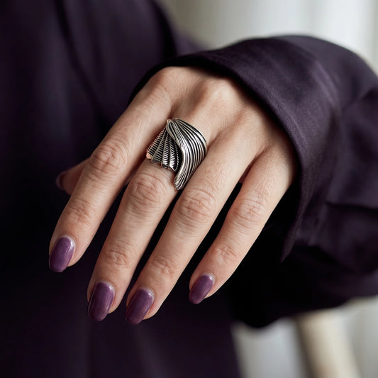 Statement ring 925 zilver met bladvorm - Art Nouveau stijl – maat 17,75 | 56
