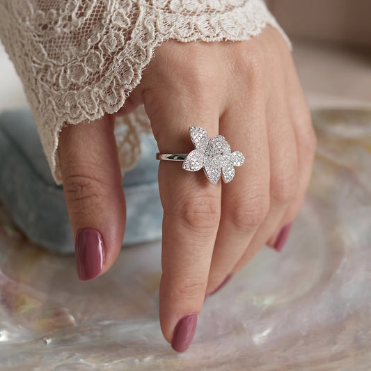 Vintage twin flower 925 zilveren ring – maat 17,75 | 55,5