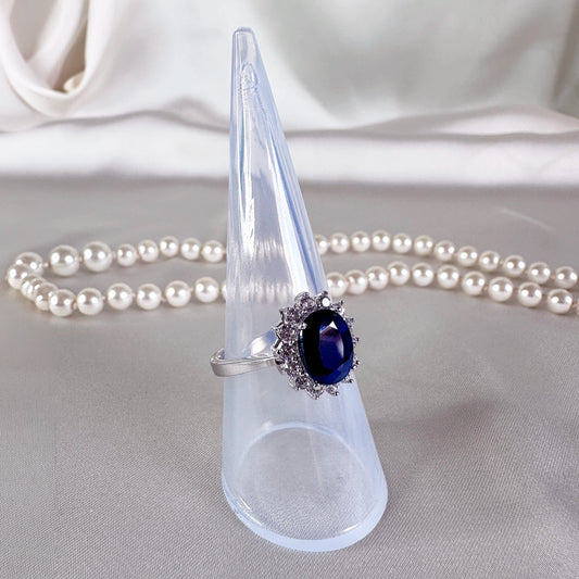 Vintage 925 zilveren ring met saffier en zirkonia – maat 17,75 | 56