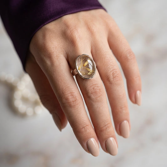 Ring met rutile kwarts gouden insluitsels – maat 16,5 | 52