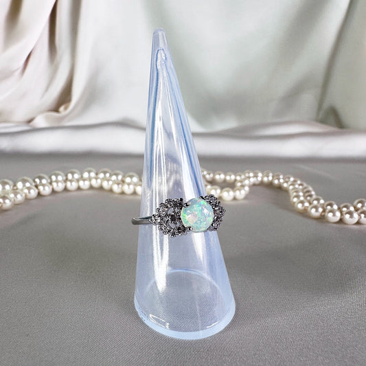 Vintage 925 zilveren ring met opaal en zirkonia – maat 17,75 | 56