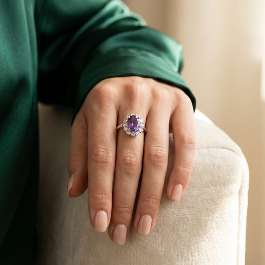 Vintage 925 zilveren ring met amethist en topaas – maat 17,5 | 55