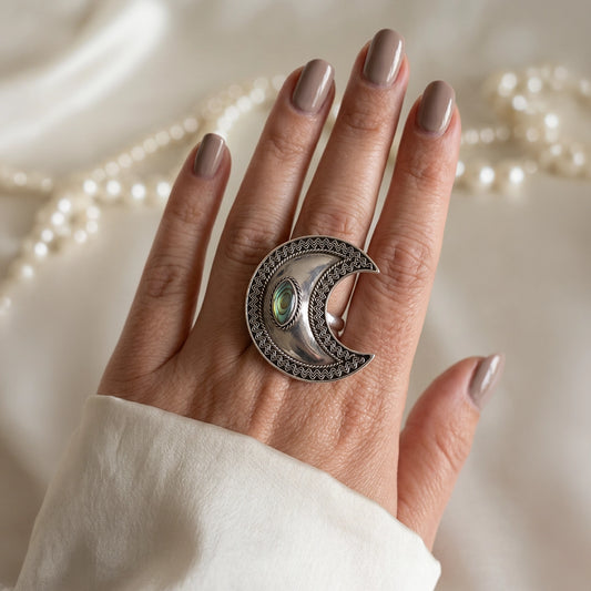 Preloved Silver Moon Ring with Paua Abalone Shell – size 17.25 | 54