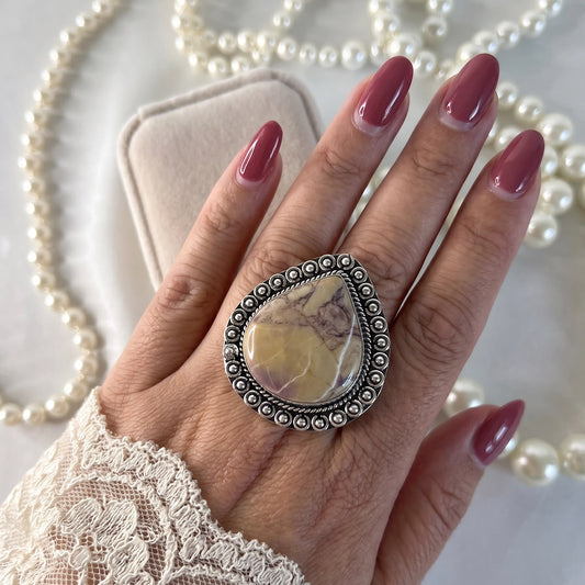 Zilveren statement ring 925 zilver met Oceaan Jaspis steen – maat 17,75 | 56
