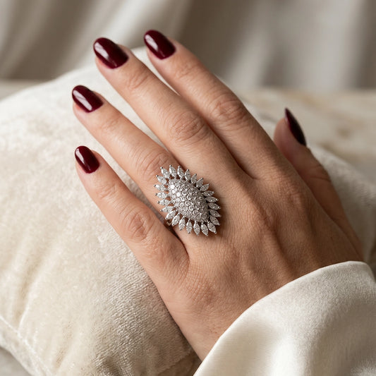 Zonnebloemring 925 Sterling Zilver en Zirkonia – maat 17,75 | 55