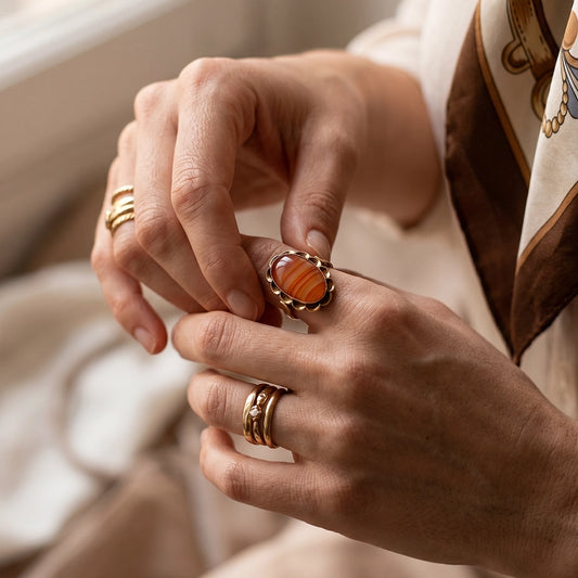 Vintage 14kt gouden ring met agaat - maat 17,75 | 56