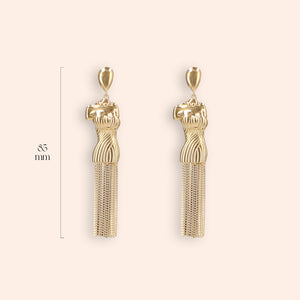 Rhea Art Deco vrouwelijke oorbellen in goud - edelmetaal 925 zilver - 85 mm hoogte